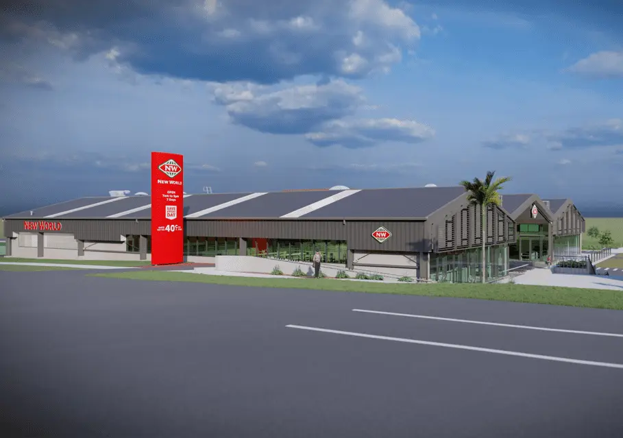 New World Hobsonville & Retail Centre — structural steel supplied and erected by Steelpac for Lanskey Constructions.