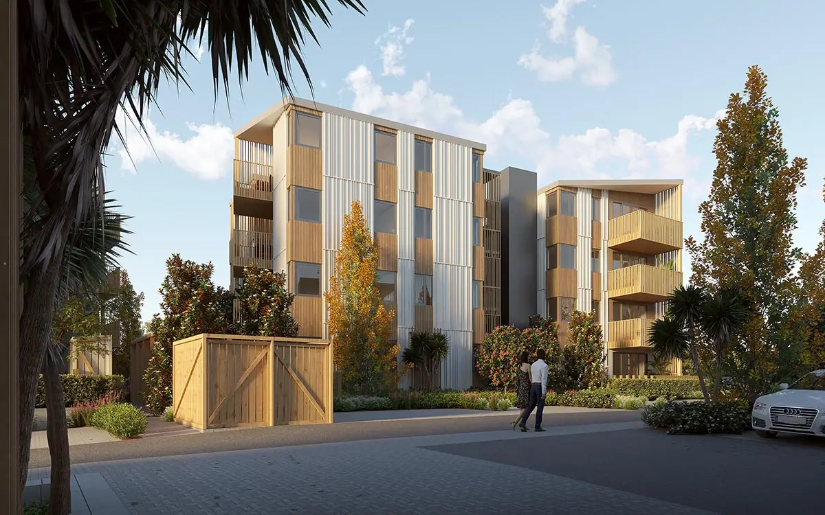 Milldale Apartment Block E — structural steel supplied and erected by Steelpac for Jalcon Homes.